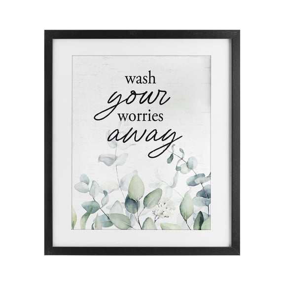 Wash Worries Away Herb Leaves Black Framed Print Under Glass, design by Lettered and Lined
