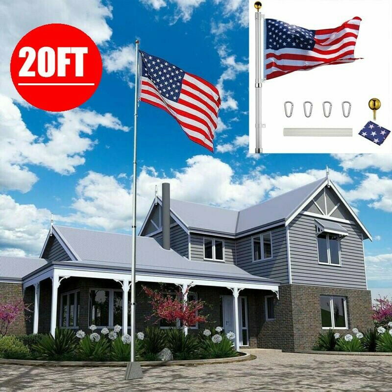Details about   20ft Aluminum Telescoping Flagpole Kit with US Flag and Top Finial Ornament Ball 