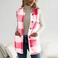 thumbnail image 2 of Htigea Fleece Plaid Vest for Women Sleeveless Button Front Cardigans Soft Comfy Homewear Casual Coats with Pockets Hot Pink XXL, 2 of 6
