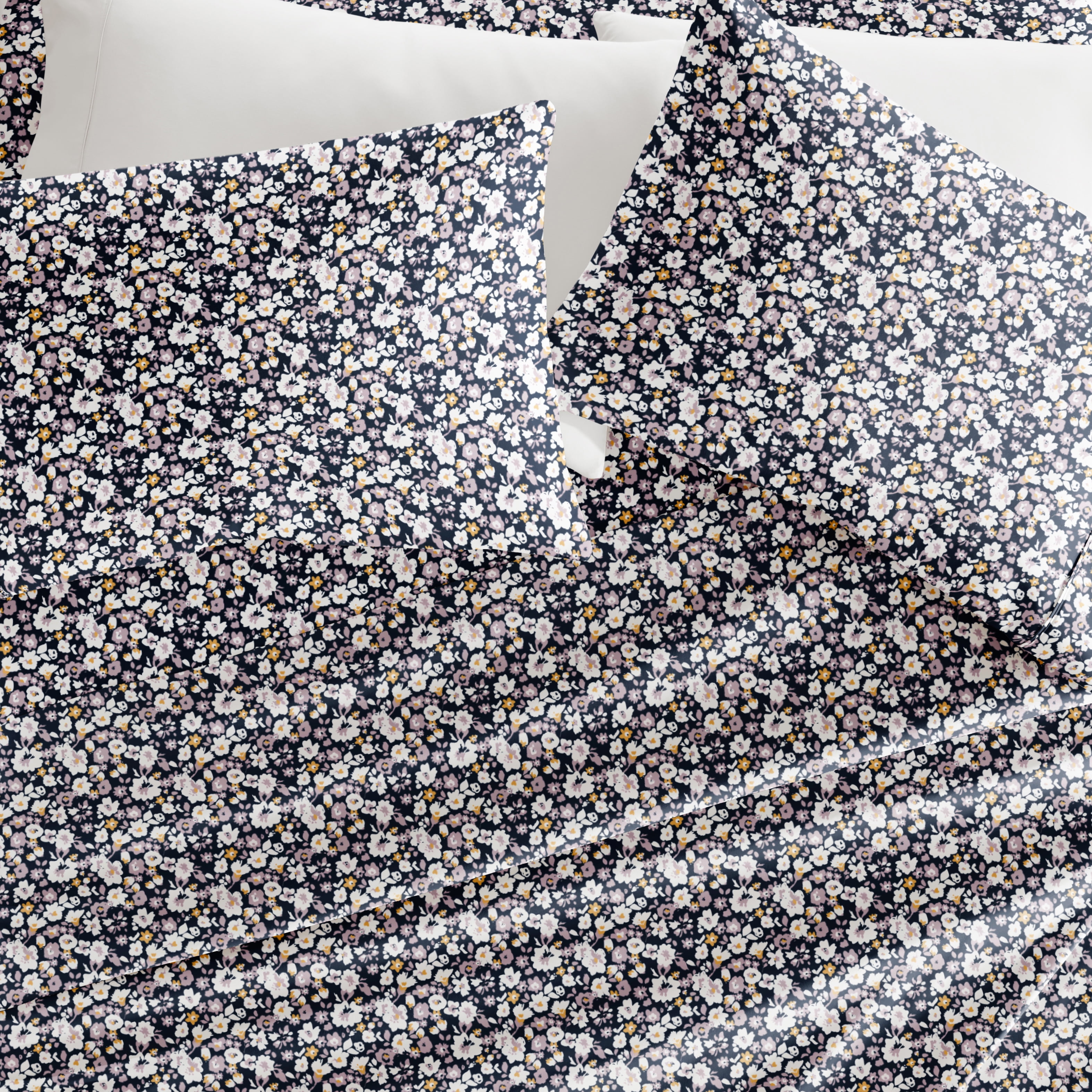 Noble Linens 4 Piece Pattern Microfiber Bed Sheets Set, Floral Dream Navy, Full