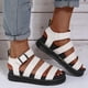thumbnail image 3 of Zapatos de mujer, sandalias planas de estilo deportivo, hebilla de cinturón para mujer, suela gruesa, sandalias romanas planas de fondo suave para mujer # dyh506White37, 3 of 3