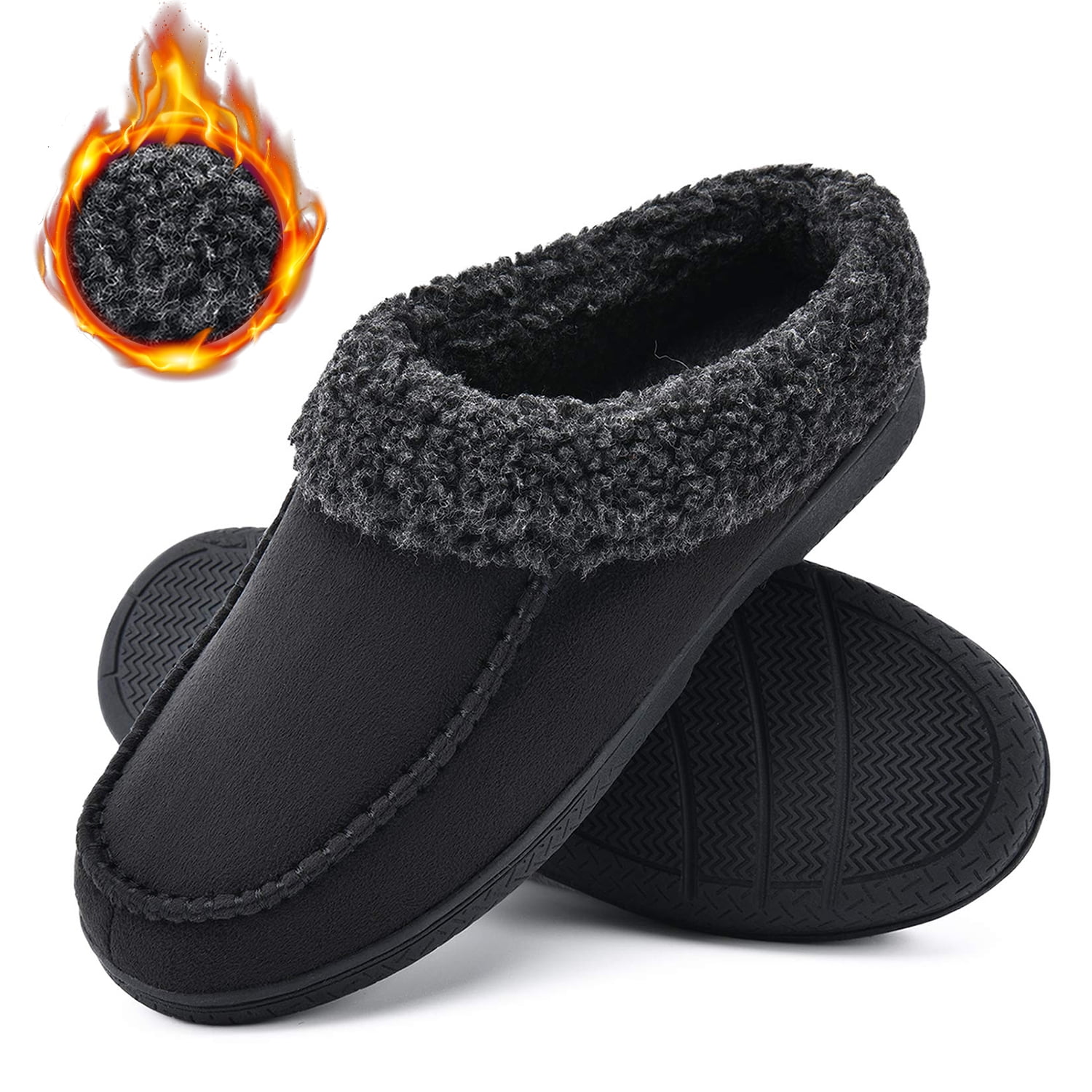 Men's Comfort Wool Micro Suede Fleece Lined Moccasin Slippers Grey Brown Shoes