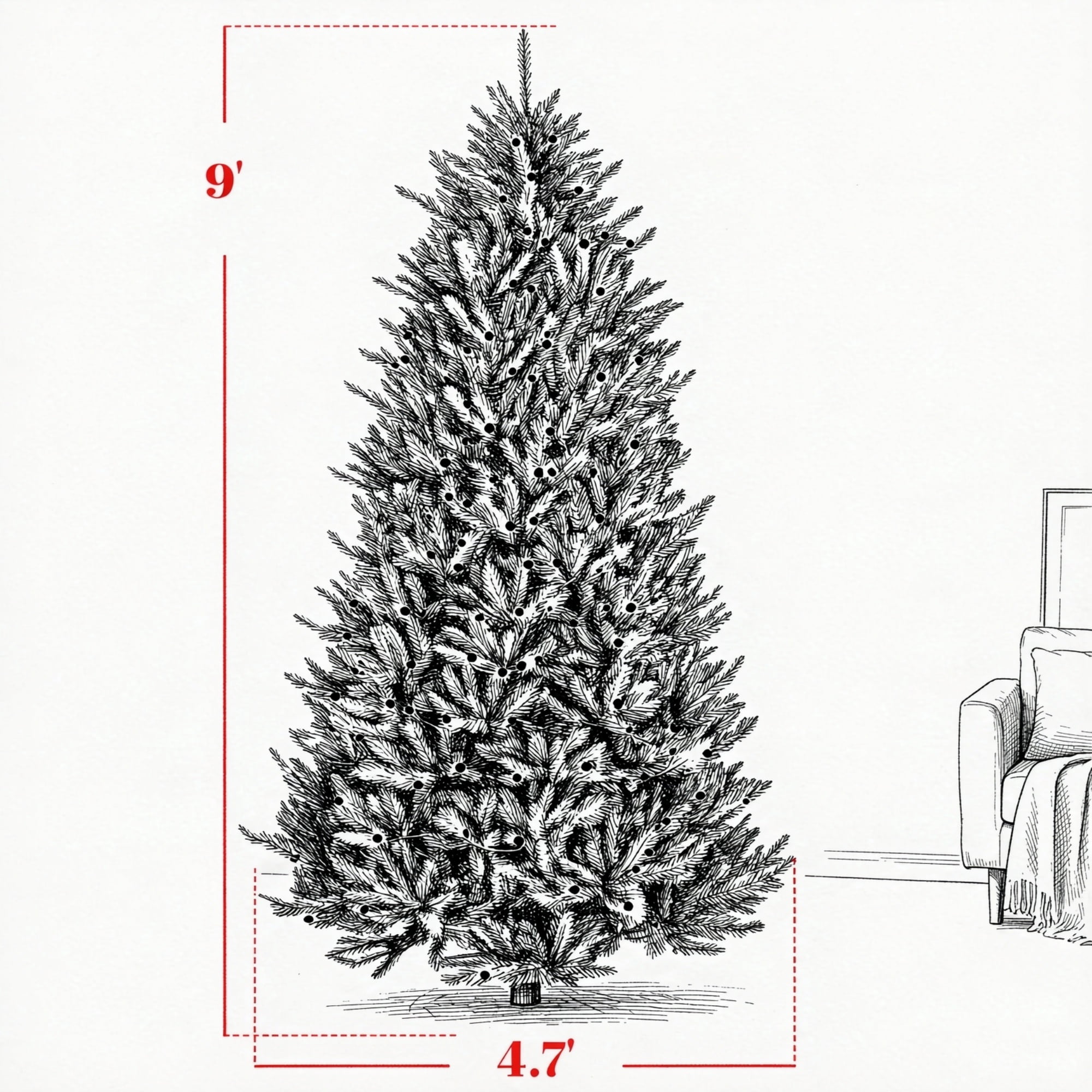 9 ft Pre-Lit Christmas Tree with Dual-Color LED Lights, 880 Lights, 3409 Tips, Hinged PVC Foliage and Metal Stand