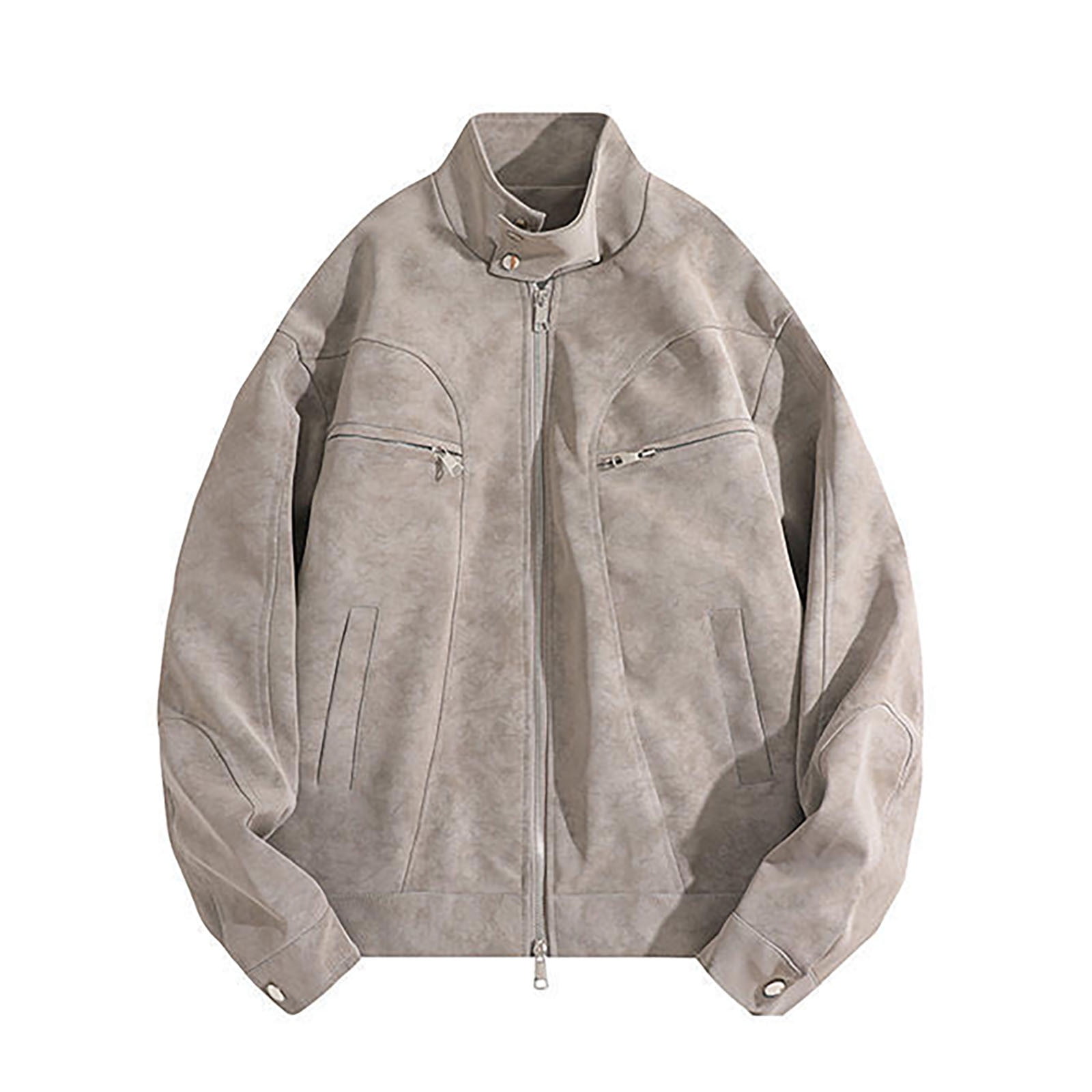Lovzfmll Men's Faux Leather Jacket Retro Moto Style Zippered