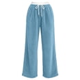 thumbnail image 4 of Tqcoqu Women's Contrast Waist Fuzzy Fleece Wide Leg Pants Drawstring Elastic Waist with Pockets Warm Casual Long Trousers, 4 of 6