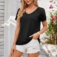 thumbnail image 4 of WIZUTIZ Short Sleeve Shirts for Women Fluffy T-shirt Ladies Flowy Lightweight Short Sleeve Tshirts Plain V-Neck Tshirt Breathable Comfy Shirts Trendy Pure Colour Solid Blouse Black XXL, 4 of 6