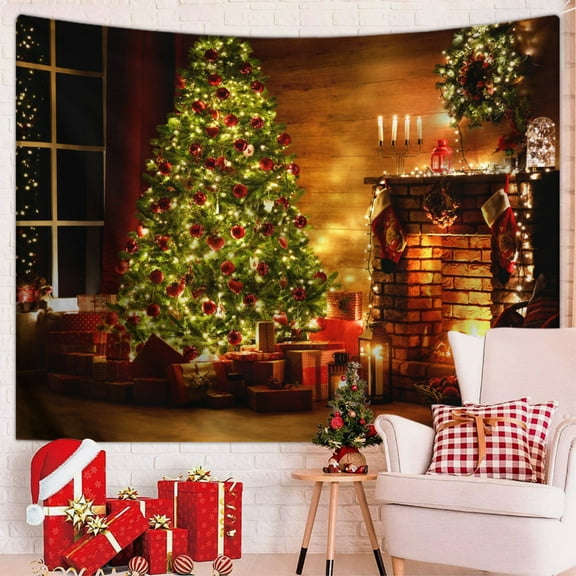Christmas Fireplace Tapestry,ChristmasThrow Blanket,Xmas Tapestry for Bedroom Living Room Home Decor Santa Gifts Party Decorations 50 x 60
