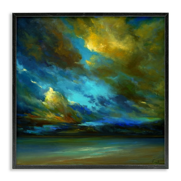 Stupell Industries Yellow Streaked Sky Landscape & Nature Painting Black Framed Art Print Wall Art, 12 x 12