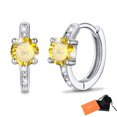 thumbnail image 1 of Pendientes de aro de plata de ley con piedras natales Silvora para mujer. Diamantes creados. Delicada joya de regalo para cumpleaños o Navidad, 1 of 8