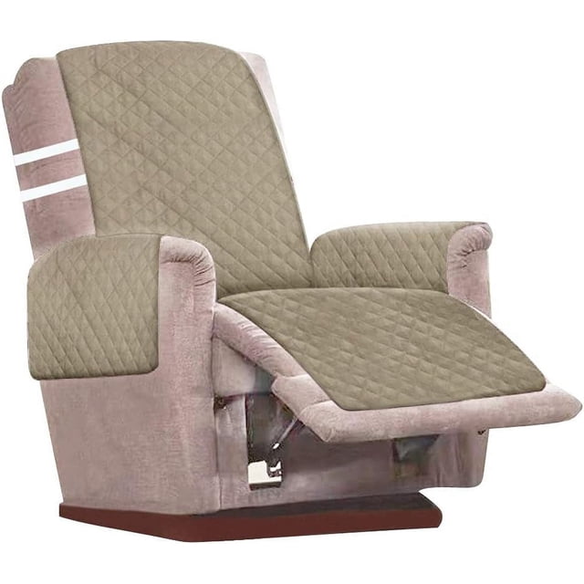 Tapis de Protection pour Fauteuil Inclinable, Couleur Unie avec Belle Texture de Couture, Housse Antidérapante, Bandoulière Réglable pour Fauteuil Inclinable (Kaki, 200 cm x 171 cm)