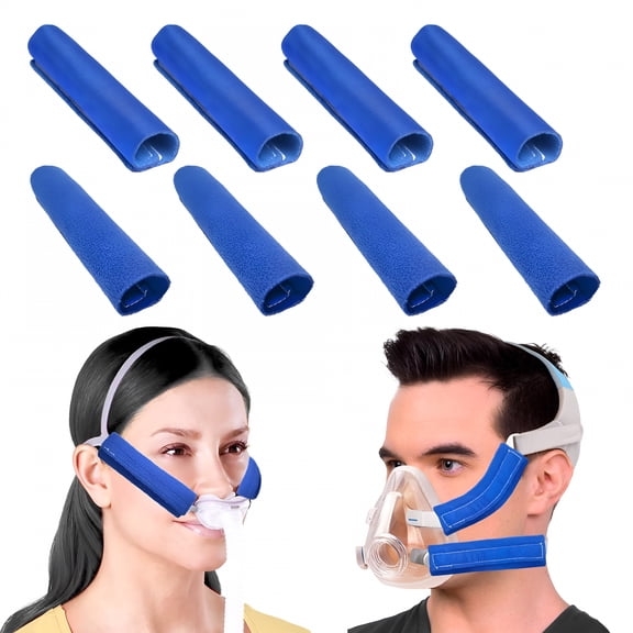 XIRQI 8 Pack Cpap Satin Strap Covers, Breathable Silk Strap Cushions for Headgear, Universal And Reusable Fleece Comfort Pad to Reducing Red Mark - Blue