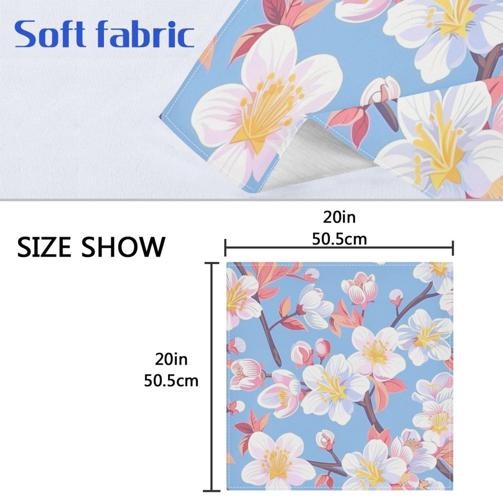 JSTEL Colorful Cherry Blossom Flower Cloth Napkins Set of 6, 20x20 Inch Washable and Reusable Napkin for Decoupage Dinner Party Everyday Use