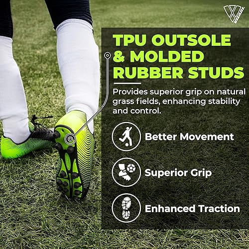 Vizari USA Stealth Firm Ground Soccer Cleats for Kids – Durable, Lightweight Athletic Shoes for Boys and Girls, Black/Green, 13.5