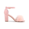 thumbnail image 3 of BLISSFUL STEP Women's Faux Fur Ankle Strap Block Heel Open Toe Sandals Pink 7, 3 of 8