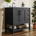 thumbnail image 3 of Flash Furniture 36" Bathroom Vanity with Sink, Cabinet with Black Hardware, Soft Close Doors, Open Shelf & 3 Drawers, Carrara Marble Finish Counter, Black/White, 3 of 12