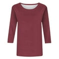 thumbnail image 5 of Red Women's Long Sleeve T-shirt, Women'S Solid Color Round Neck Slim Seven Point Sleeve T Shirt Top,Women's Long sleeve T-shirt M, 5 of 5
