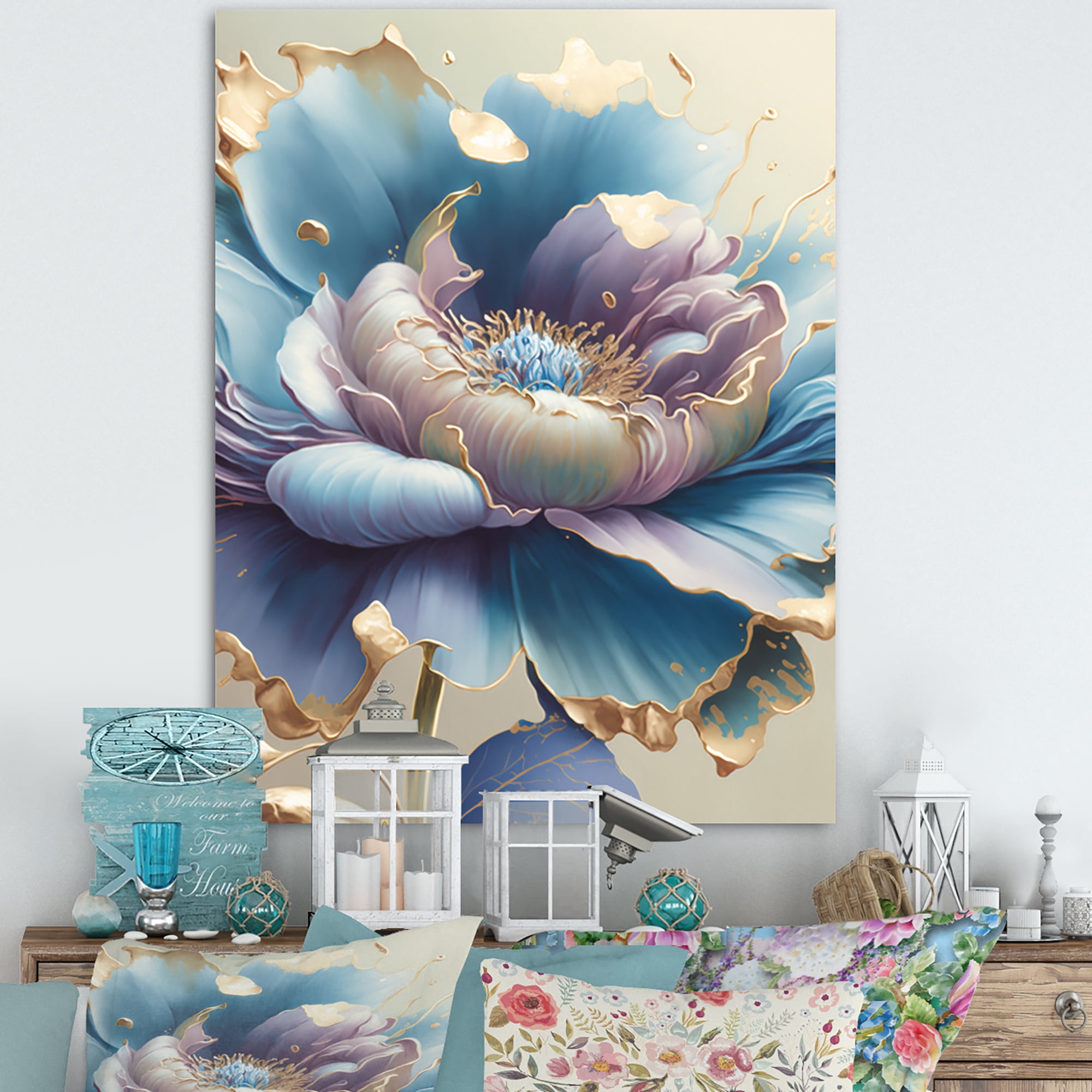 Designart Ice Blue And Purple Watercolor Flower I Canvas Wall Art