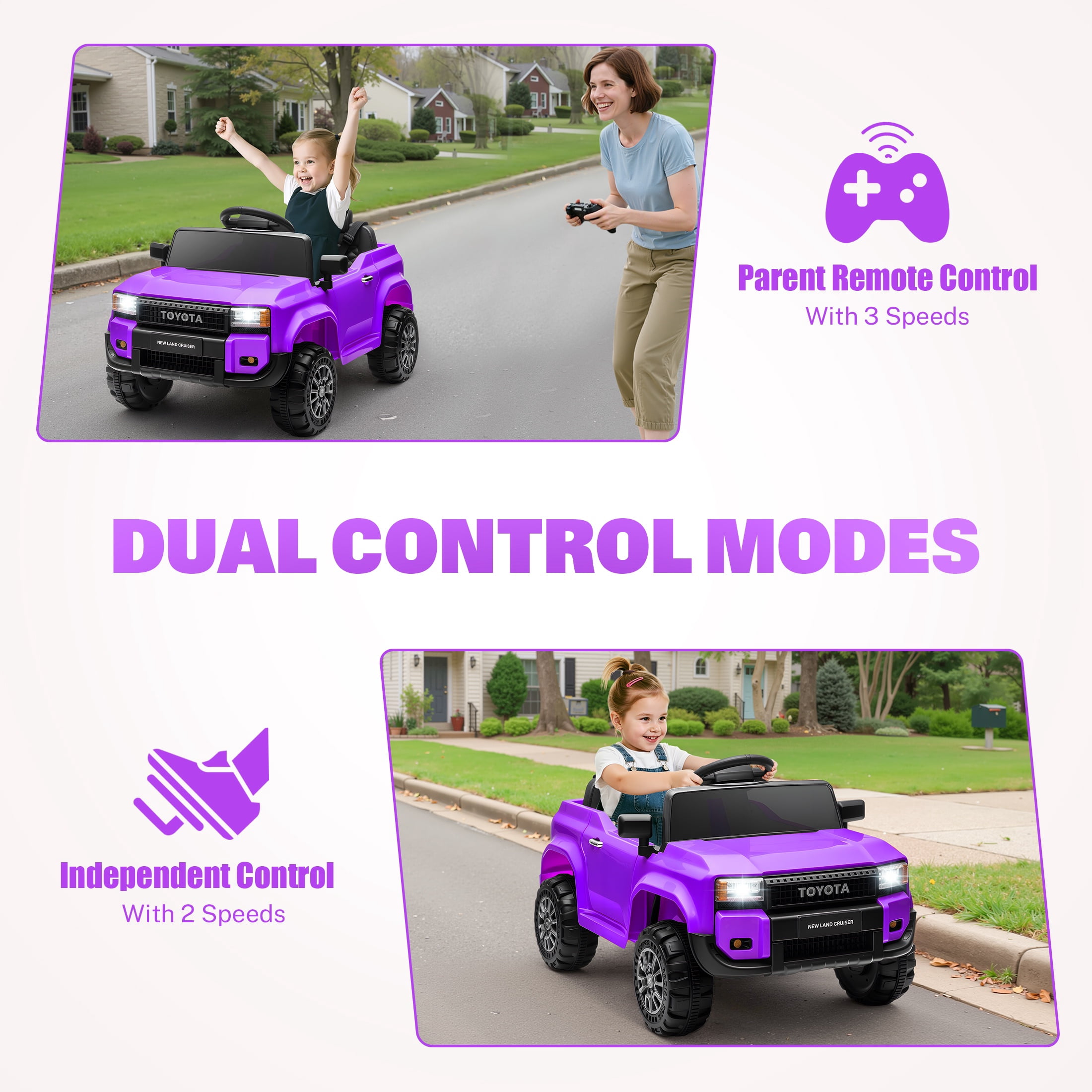 12V Ride on Cars with Remote Control, Licensed Toyota LC250 2024 Ride on Toys Vehicle with Bluetooth, Music, AUX/USB Port, Powered Kids Electric Car for Toddlers Boys Girls Ages 3-5 Gift, Purple