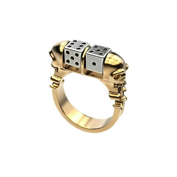 MayiaHey Skull Dice Biker Ring, Gothic Skull Dice Ring for Men, Punk Dice Biker Ring Hip Hop Skull Biker Jewelry, Lucky Dice Ring Men’s Gold Skull Dice Biker Ring Two Tone Skull Ring