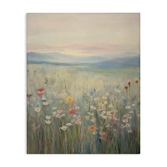 Stupell Industries Pastel Spring Floral Meadow Landscape & Nature Painting Wrapped Canvas Art Print Wall Art, 16 x 20