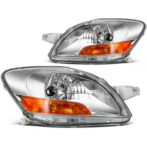 ECCPP Headlights for 2007-2011 for Toyota Yaris 1.5L Sedan 4-Door Pair Headlight assembly Chrome Housing Amber Reflector TO2519108