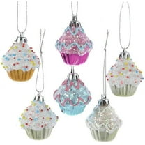 Kurt Adler Cupcake Plastic Hanging Christmas Ornaments, 2" (Set of 6)