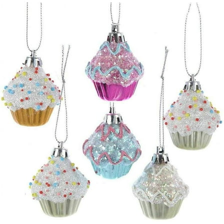 Kurt Adler Cupcake Plastic Hanging Christmas Ornaments, 2" (Set of 6)