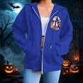 thumbnail image 6 of thefmos Women's Hooded Zip Up Long Sleeve Halloween Print Jacket with Pocket Solid Color Casual Outerwear Fashion Fall Winter Outfit, Blue 3XL, 6 of 8
