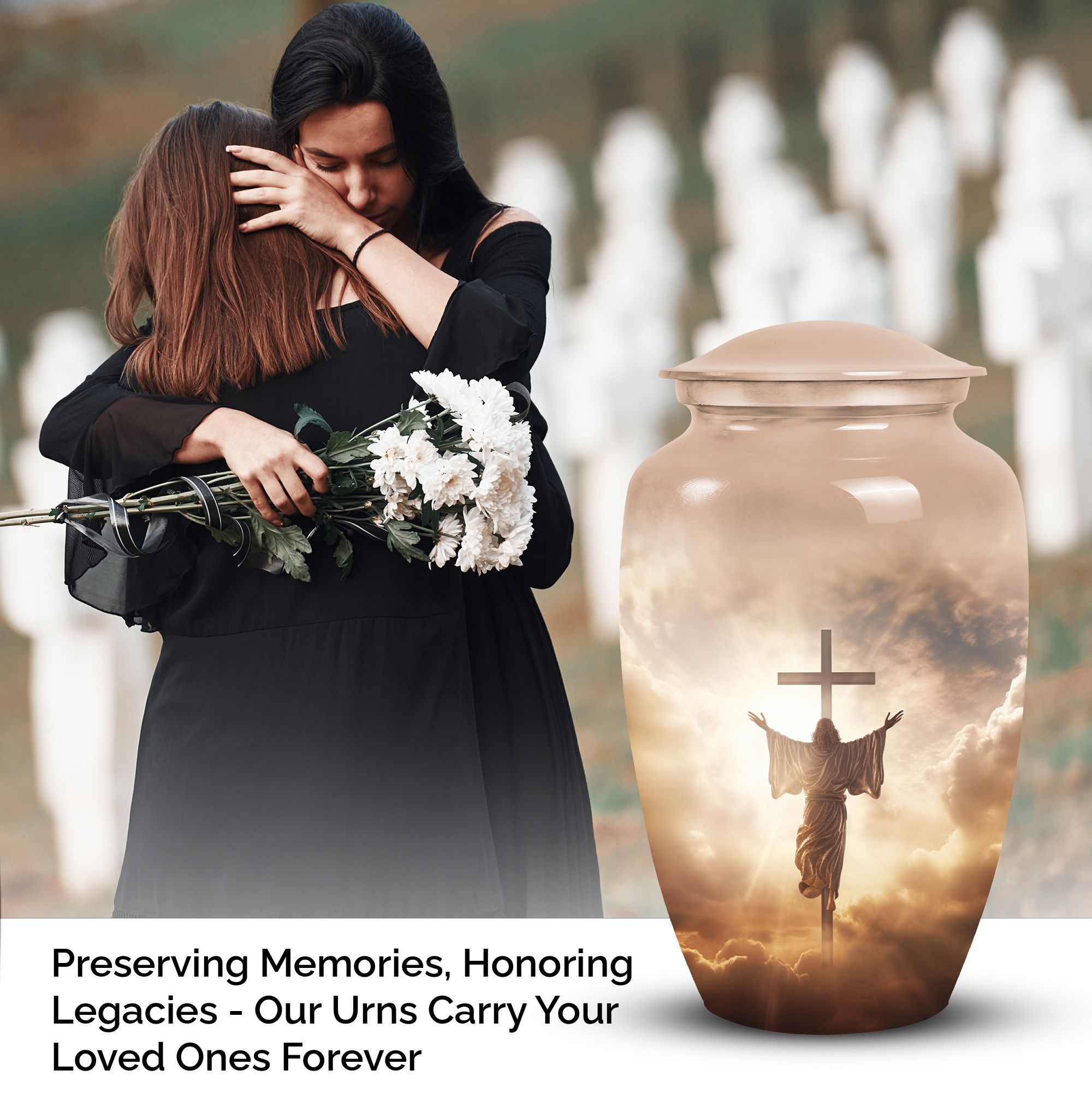 Jesus Christ In Front Of The Holy Cross In Sky - Human Urns For Ashes Adult Urns- Adult Urns For Human Ashes - Urn For Human Ashes - Urns For Ashes Adult Female (Size -10inch)