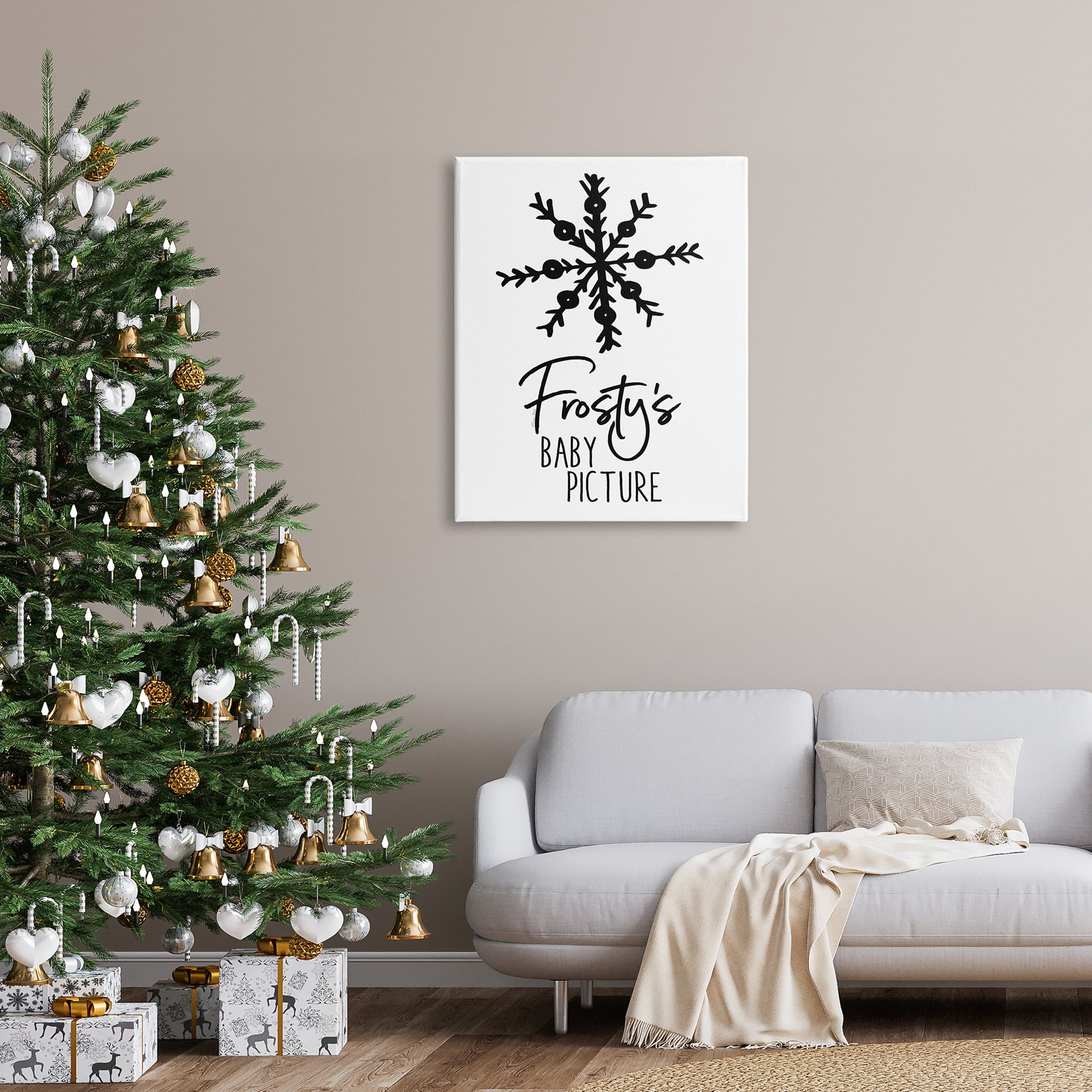 Humorous Frosty Snowman Snowflake Drawing Typography Holiday Graphic Art Gallery-Wrapped Canvas Print Wall Art