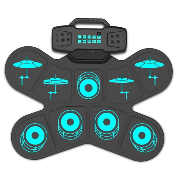 TOP! Electronic Drum Set Hand Roll 9 Pads Dual Speaker Rechargeable Practice Pad Kit with Drumsticks Foot Pedal
