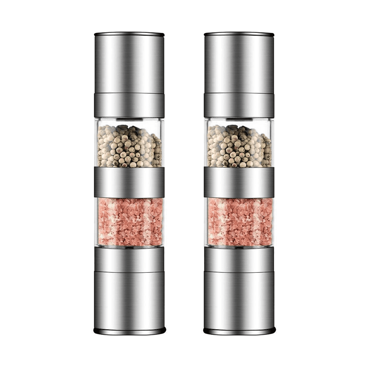 2X 2 in 1 Salt and Pepper Grinder Set,Stainless Steel Salt Grinder with Adjustable Ceramic Rotor