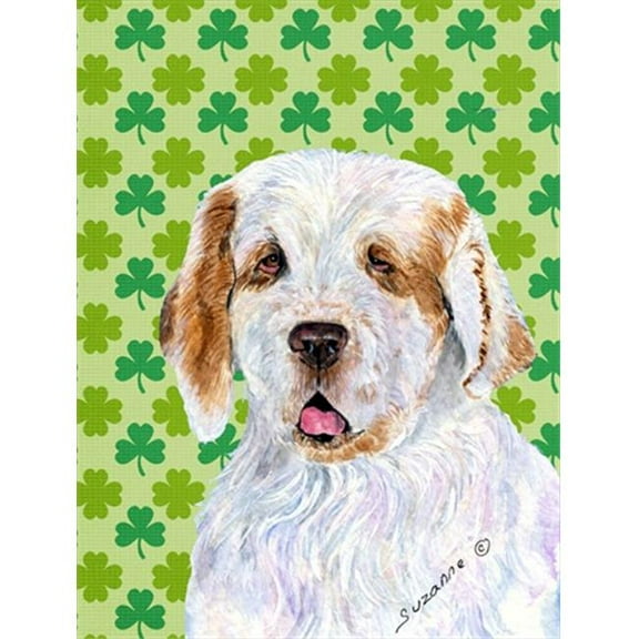 Clumber Spaniel St. Patricks Day Shamrock Portrait Flag Garden Size