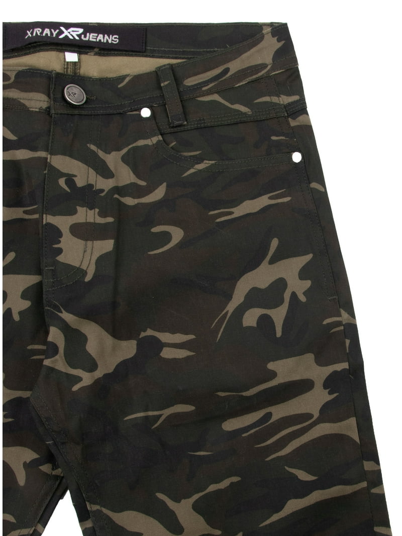 【SATIIIZ】Shirato Camo Bermuda Denim Pants X RAY Men's Rolled Up Denim Shorts, Stretch Slim Skinny Fit