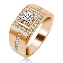 Uloveido 8mm Square Wedding Engagement Band for Men Round CZ Promise Rings Rose Gold Plated (Rose Gold, Size 6) KR201
