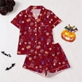 thumbnail image 2 of Tisuna Halloween Pajamas Set For Kids Girls Comfort Fit Skeleton Print Short Sleeve Tops And Shorts Sleepwear Toddler And Teens Children Festival Party Homewear Set Size 3-4 Years Brick Red, 2 of 9