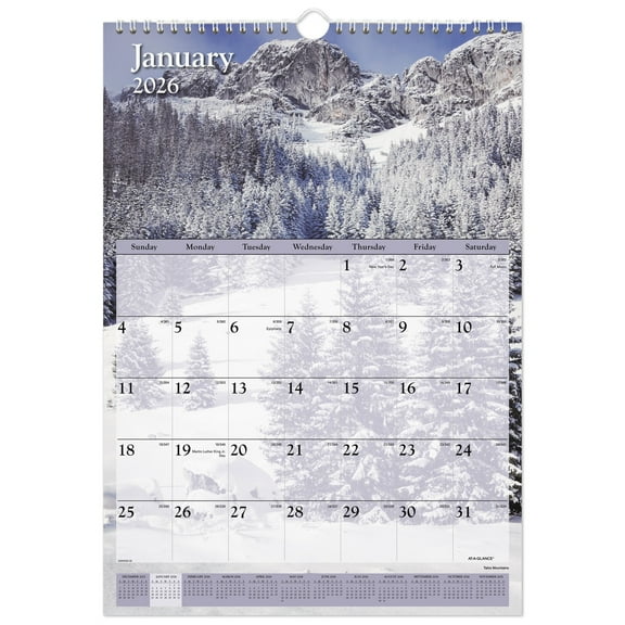 AT-A-GLANCE 2026 Scenic Monthly Wall Calendar Medium 12 x 17 - Monthly Wall