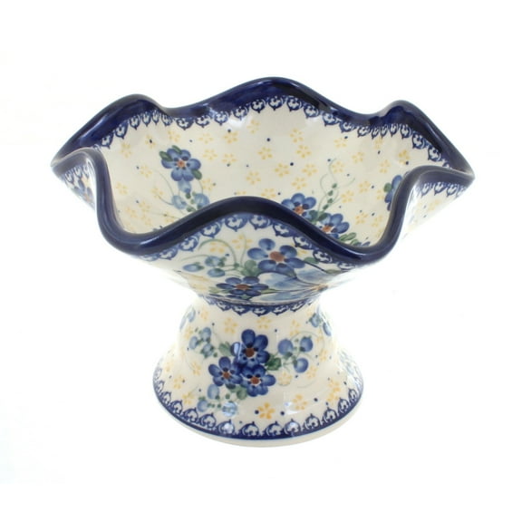 Blue Rose Polish Pottery Daisy Surprise Pedestal Candy Bowl