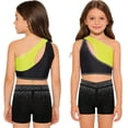 thumbnail image 5 of Hansber Kids Girls Cheerleading Outfit Gymnastics Dance Performance Sleeveless Crop Top with Shorts Set Fluorescent Yellow Black 14, 5 of 6