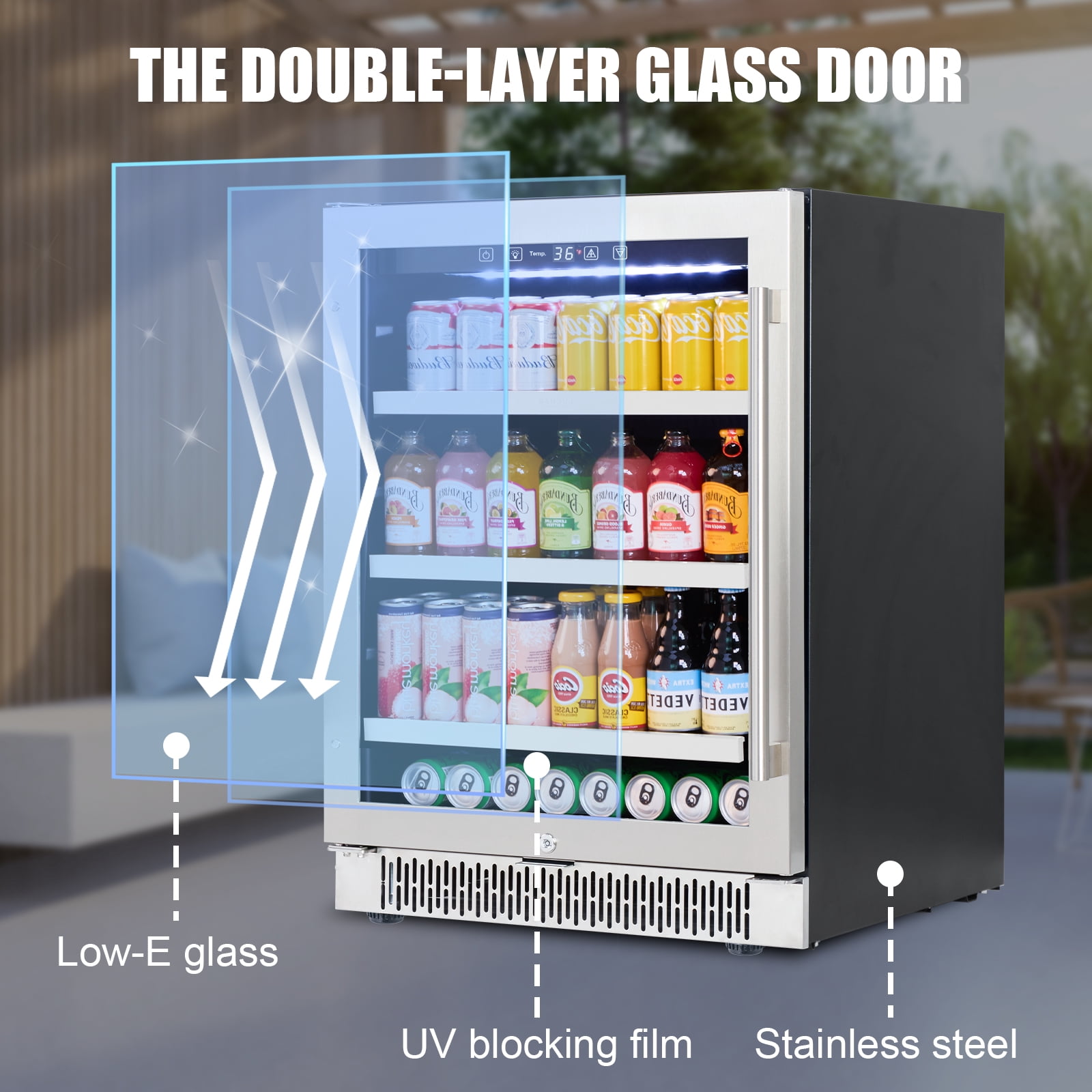 Luchar 24 Inch Beverage Refrigerator Cooler, 164 Cans Mini Fridge with Glass Door