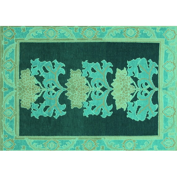 Ahgly Company Indoor Rectangle Abstract Turquoise Blue Modern Area Rugs, 2' x 5'