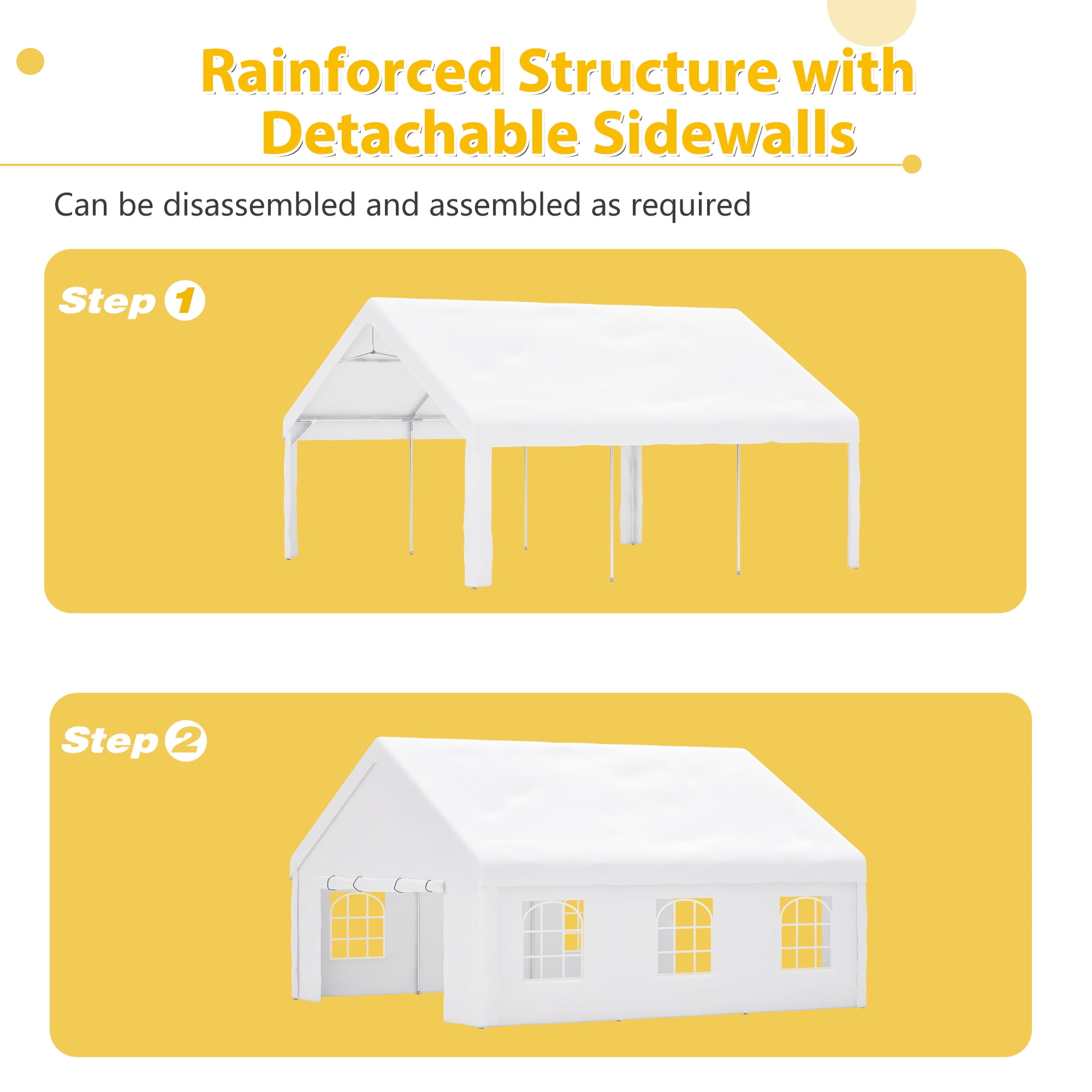 MAYEERTY 20x20FT Heavy Duty Party Tent, Removable Sidewalls 2 Storage Bags for Wedding Camping Carport