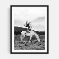 Wild Horse Girl - Photography Black and White Horse Surrealism Nature Landscape Rural Art Deco Black Framed Wall Art Print 16 x 20 inches