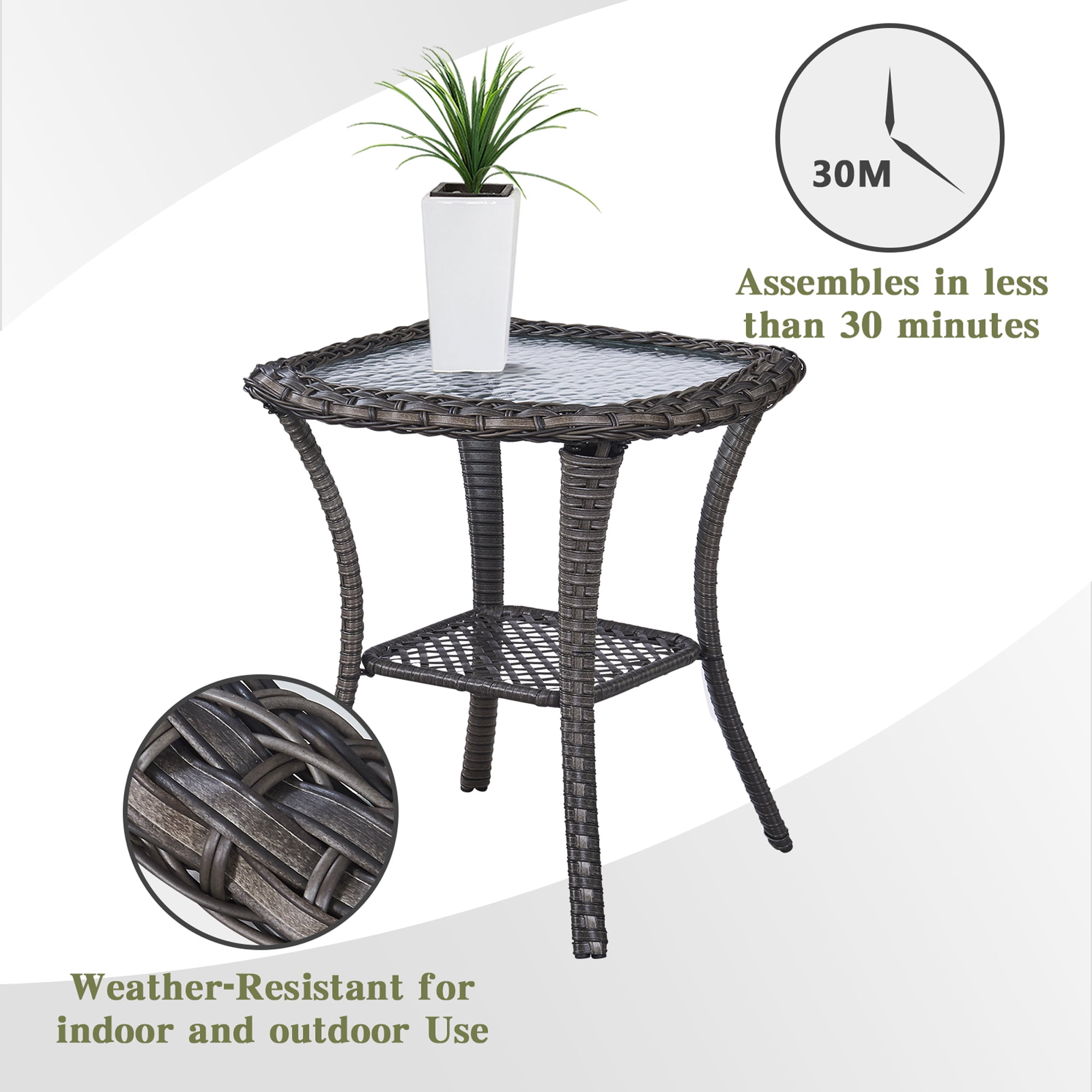 OPOHORO Outdoor Wicker Side Table,22x20x20 inch All Weather Rattan Small Patio Table Square End Table for Pool Balcony Deck Porch Lawn Backyard, Gray