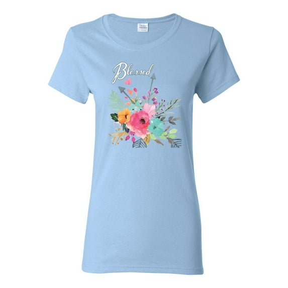 Wild Bobby, Cute Hearts and Flowers Blessed, Inspirational/Christian, Women Graphic Tee, Light Blue, Small