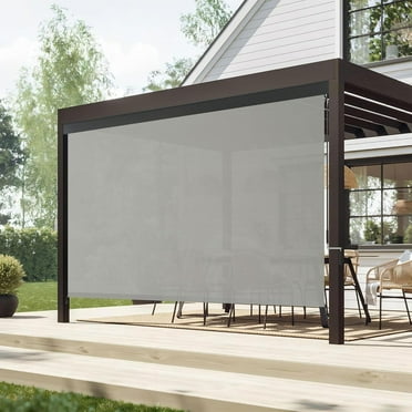 Outdoor Roller Shade Solar Fabric Cordless Roll Up Shade, Exterior Roller Shade with Aluminum Protective Valance 5x8 FT for Patio Yard Deck Porch, Grey