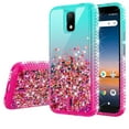 thumbnail image 2 of Liquid Glitter Phone Case for Cricket Debut/Vision 3/AT&T Calypso 1 & 2 (U318AA/U319AA) Case Cover w/Tempered Glass Screen Protector - Pink/Teal, 2 of 5