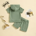 thumbnail image 4 of REDARER Toddler Boys Girls Short Sleeve Solid Hooded T Shirt Tops Shorts Outfits,6-12 Months, 4 of 7
