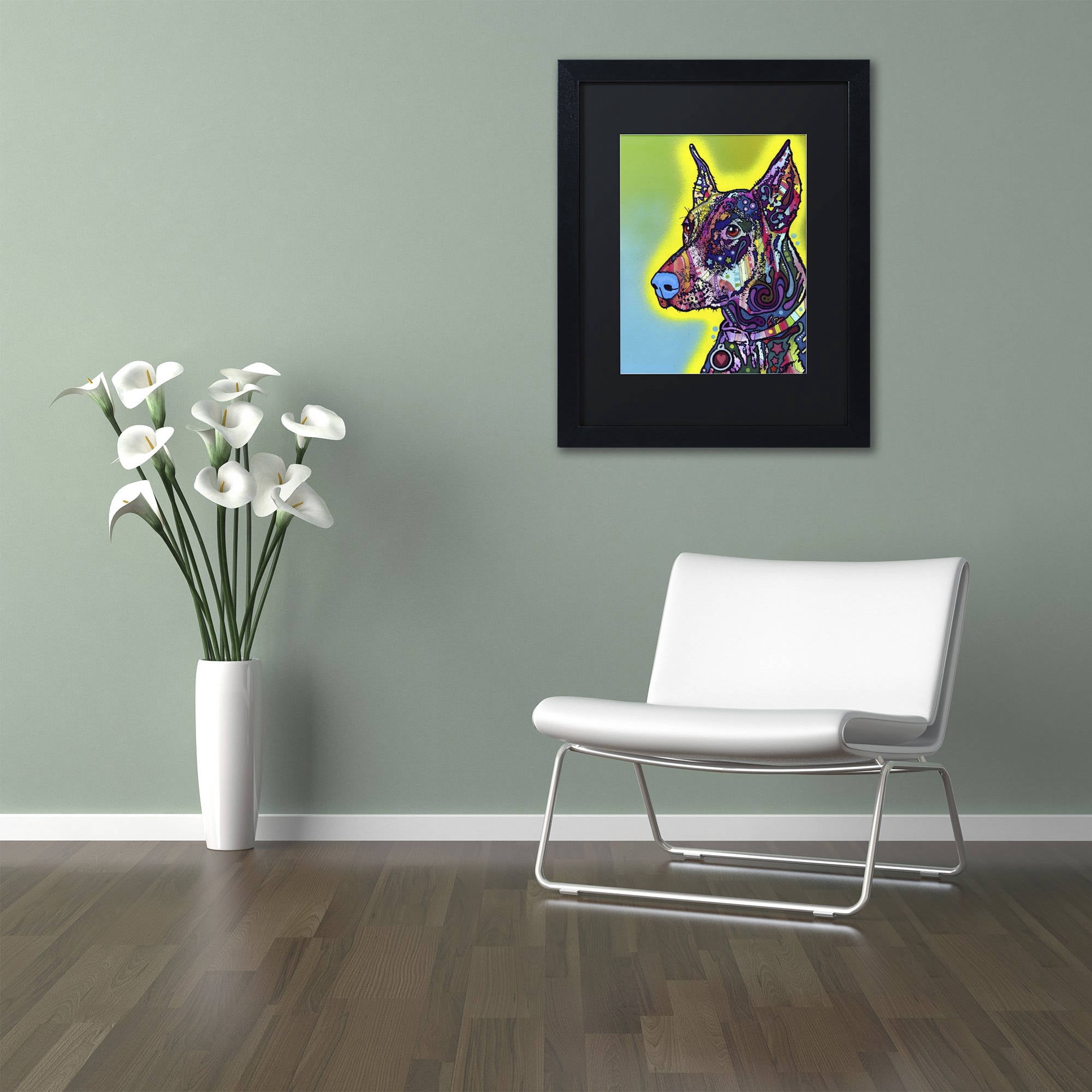 Trademark Fine Art "Doberman" Canvas Art by Dean Russo, Black Matte, Black Frame