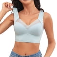 thumbnail image 2 of Women's Wide Strap Supportive Bra, Mesh V-Neck Longline Seamless High Elastic Comfortable Sports Bralette Light Blue Bras for Lady Wirefree Front Closure M, 2 of 7